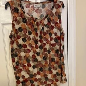 Kasper Sleeveless Gathered Neck Blouse in Reds, Rusts, Black, & Browns